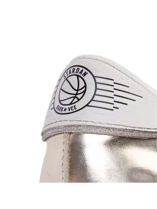 stardan suede and laminated leather upper suede star laminated leather heel glitter piping Golden Goose | GWF00333.F007536.12281PLATINUM/MILK/BEIGE